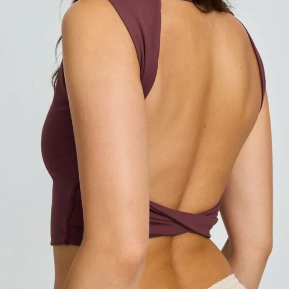 garage burgundy crop top with open back